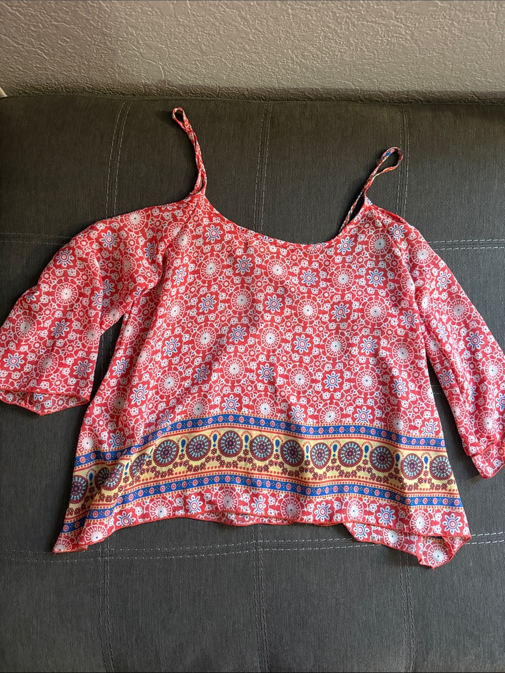 Women’s Red Printed Cold-Shoulder Top